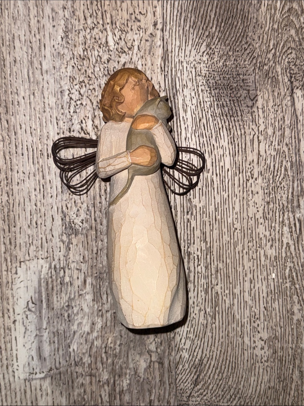 Willow Tree Cream Angel Figurine with Gold Hair and Brown Wire Wings